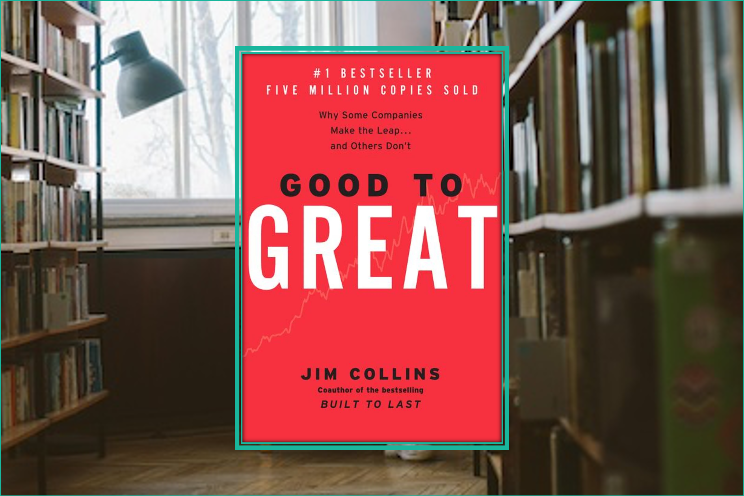 Good to Great book cover by Jim Collins with red background and title in bold white text.