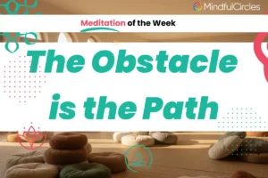 Person meditating with text overlay: The Obstacle Is the Path – Stoic Meditation Inspired by Marcus Aurelius