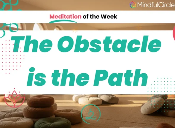 Person meditating with text overlay: The Obstacle Is the Path – Stoic Meditation Inspired by Marcus Aurelius